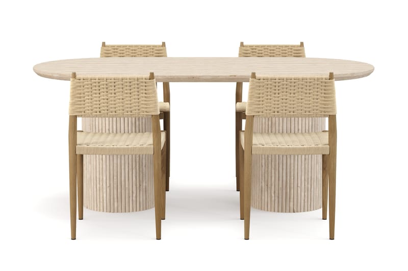 Uppveda Spisebord med travertin-look med 4 stk Jamna Spisestoler - Beige - Møbler - Bord - Spisegrupper