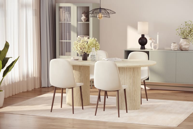 Uppveda Spisebord med travertin-look med 4 stk Nibe Spisestoler - Beige - Møbler - Bord - Spisegrupper
