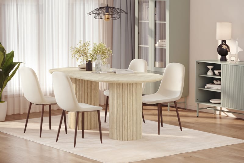 Uppveda Spisebord med travertin-look med 4 stk Nibe Spisestoler - Beige - Møbler - Bord - Spisegrupper