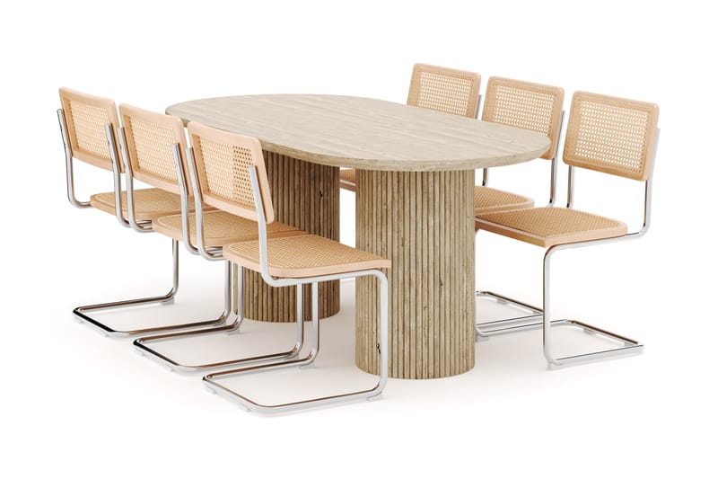 Uppveda Spisebord med travertin-look med 6 stk Build Spisestoler - Beige - Møbler - Bord - Spisegrupper