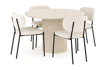 Uppveda Spisegruppe 120 cm Rund med 4 Gemmiano Spisestoler - Travertin - Møbler - Bord - Spisegrupper