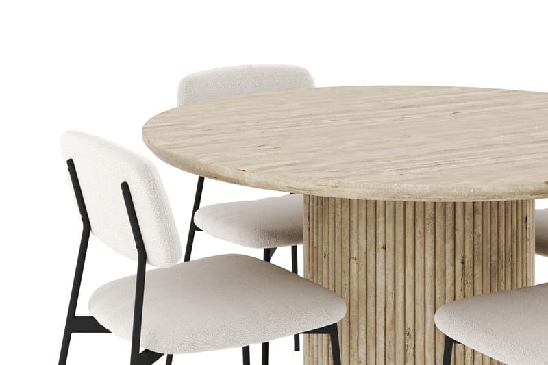 Uppveda Spisegruppe 120 cm Rund Travertin med 4 Lowe Spisestoler - Travertin - Møbler - Bord - Spisegrupper