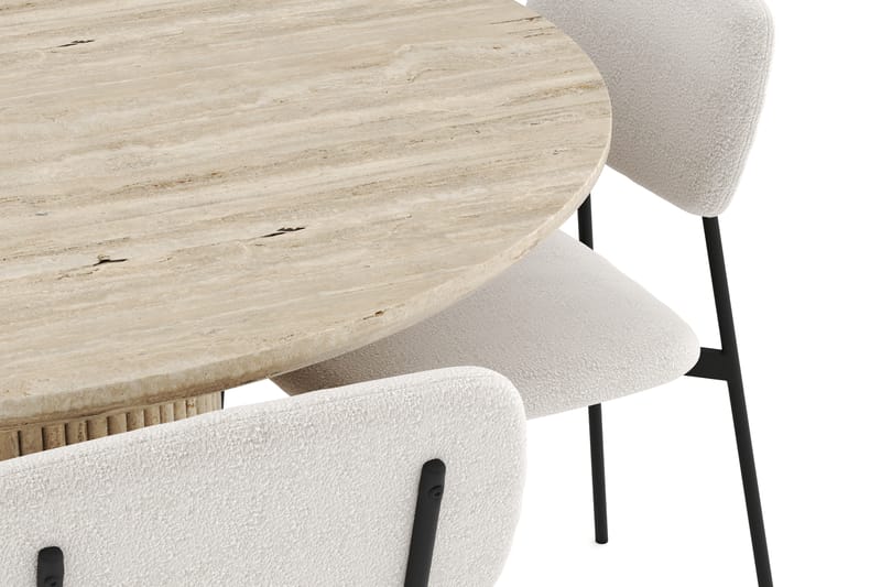 Uppveda Spisegruppe 120 cm Rund Travertin med 4 Lowe Spisestoler - Travertin - Møbler - Bord - Spisegrupper