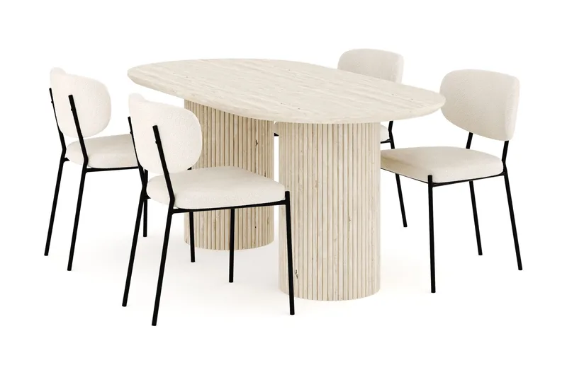 Uppveda Spisegruppe 180 cm Oval med 4 Gemmiano Spisestoler, Travertin