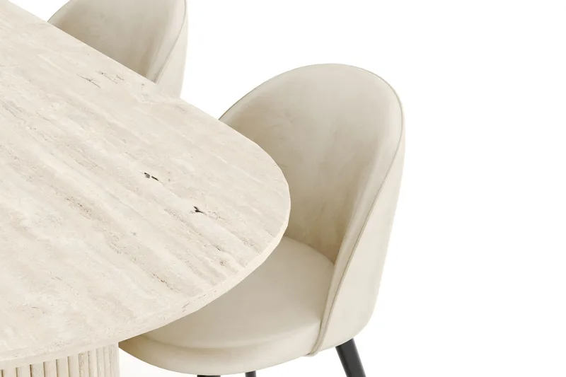 Uppveda Spisegruppe 180 cm Oval med 4 Valeri Fløyelsstoler - Travertin - Møbler - Bord - Spisegrupper