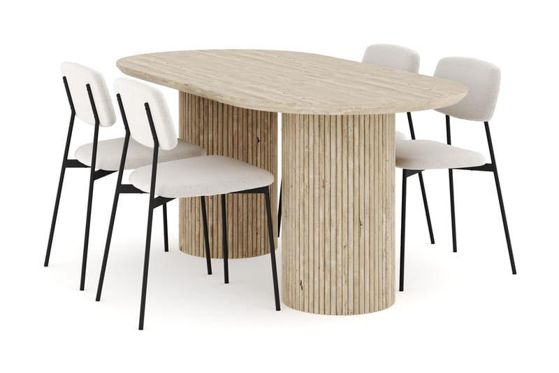 Uppveda Spisegruppe 180 cm Oval Travertin med 4 Lowe Spisestoler - Travertin - Møbler - Bord - Spisegrupper