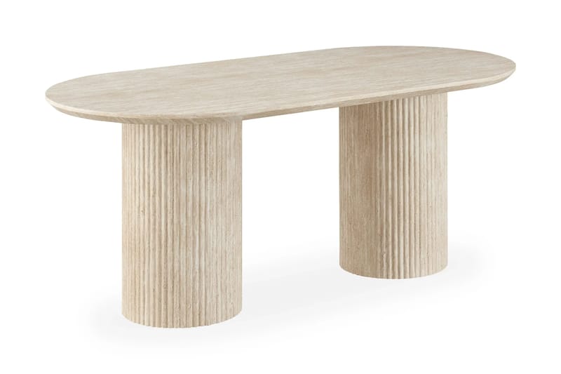 Uppveda Spisegruppe 180 cm Oval Travertin med 4 Reciclar Spisestoler - Travertin/Greige - Møbler - Bord - Spisegrupper