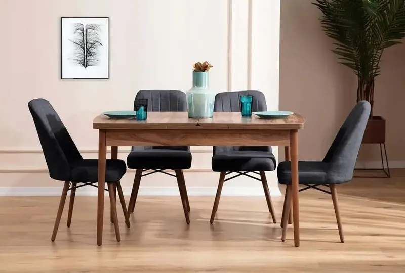 Uttrekkbart spisebord- og stolsett (5 deler) Homitis Lidyana (130 x 76 x 80 cm) Antrasitt - Antrasitt - Møbler - Bord - Spisegrupper