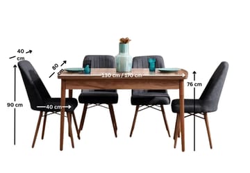 Uttrekkbart spisebord- og stolsett (5 deler) Homitis Lidyana (130 x 76 x 80 cm) Antrasitt - Antrasitt - Møbler - Bord - Spisegrupper