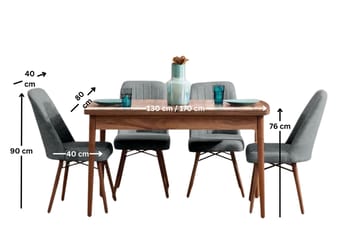 Uttrekkbart spisebord- og stolsett (5 deler) Homitis Lidyana (130 x 76 x 80 cm) Grå - Møbler - Bord - Spisegrupper