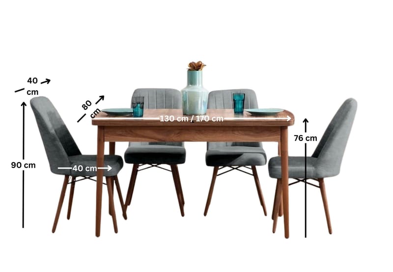 Uttrekkbart spisebord- og stolsett (5 deler) Homitis Lidyana (130 x 76 x 80 cm) Grå - Møbler - Bord - Spisegrupper