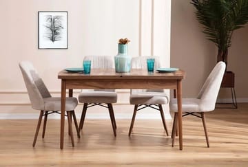 Uttrekkbart spisebord- og stolsett (5 deler) Homitis Lidyana (130 x 76 x 80 cm) Krem - Møbler - Bord - Spisegrupper