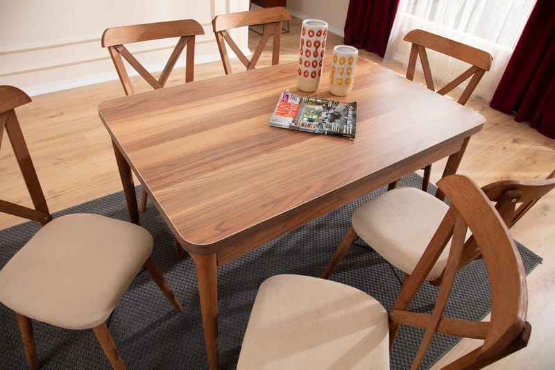 Uttrekkbart spisebord- og stolsett (7 deler) Homitis Cenova (130 x 76 x 80 cm) brun - Møbler - Bord - Spisegrupper