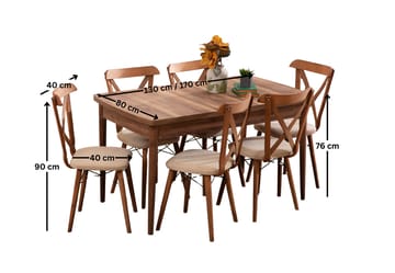Uttrekkbart spisebord- og stolsett (7 deler) Homitis Cenova (130 x 76 x 80 cm) brun - Møbler - Bord - Spisegrupper