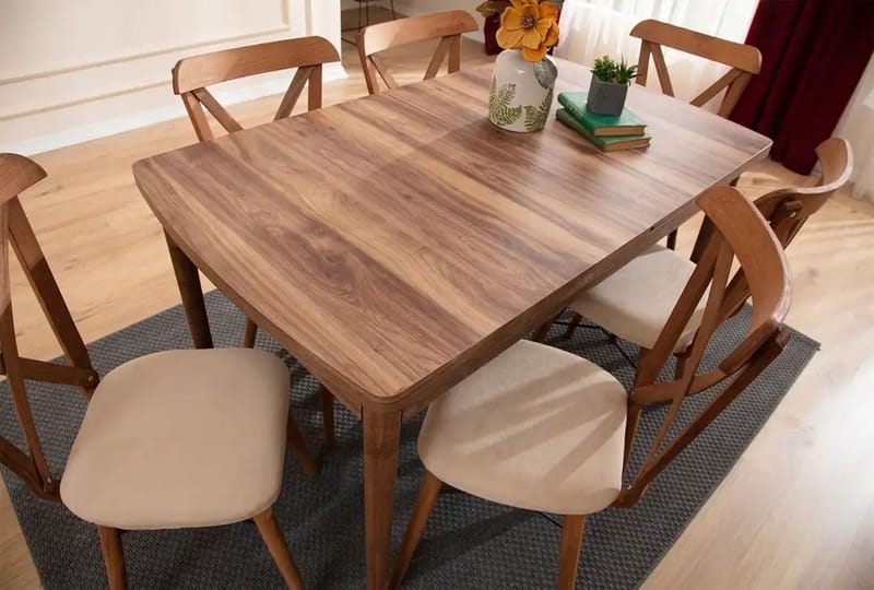 Uttrekkbart spisebord- og stolsett (7 deler) Homitis Cenova (130 x 76 x 80 cm) brun - Møbler - Bord - Spisegrupper