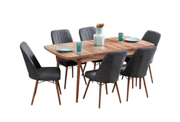 Uttrekkbart spisebord- og stolsett (7 deler) Homitis Lidyana (130 x 76 x 80 cm) Antrasitt - Antrasitt - Møbler - Bord - Spisegrupper
