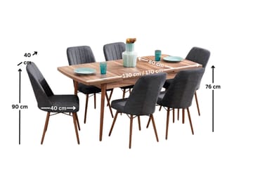 Uttrekkbart spisebord- og stolsett (7 deler) Homitis Lidyana (130 x 76 x 80 cm) Antrasitt - Antrasitt - Møbler - Bord - Spisegrupper