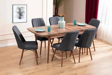 Uttrekkbart spisebord- og stolsett (7 deler) Homitis Lidyana (130 x 76 x 80 cm) Antrasitt - Antrasitt - Møbler - Bord - Spisegrupper