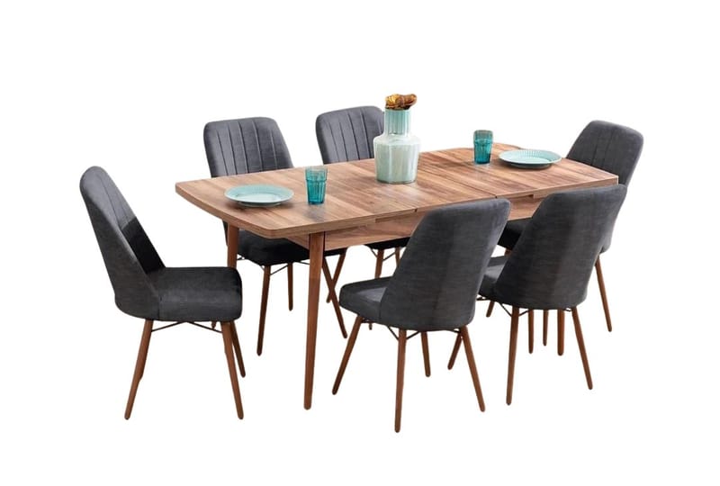 Uttrekkbart spisebord- og stolsett (7 deler) Homitis Lidyana (130 x 76 x 80 cm) Antrasitt - Møbler - Bord - Spisegrupper