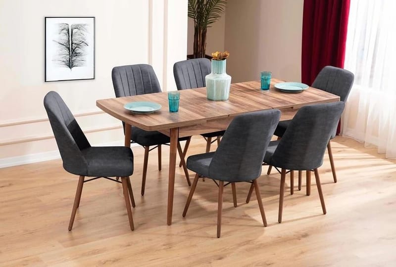 Uttrekkbart spisebord- og stolsett (7 deler) Homitis Lidyana (130 x 76 x 80 cm) Antrasitt - Møbler - Bord - Spisegrupper