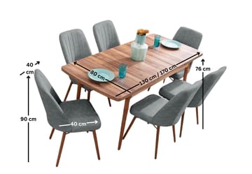 Uttrekkbart spisebord- og stolsett (7 deler) Homitis Lidyana (130 x 76 x 80 cm) Grå - Møbler - Bord - Spisegrupper