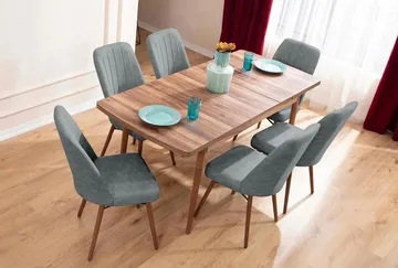 Uttrekkbart spisebord- og stolsett (7 deler) Homitis Lidyana (130 x 76 x 80 cm) Grå - Møbler - Bord - Spisegrupper