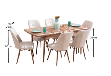 Uttrekkbart spisebord- og stolsett (7 deler) Homitis Lidyana (130 x 76 x 80 cm) Krem - Møbler - Bord - Spisegrupper