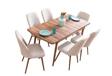 Uttrekkbart spisebord- og stolsett (7 deler) Homitis Lidyana (130 x 76 x 80 cm) Krem - Møbler - Bord - Spisegrupper