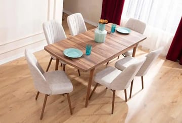 Uttrekkbart spisebord- og stolsett (7 deler) Homitis Lidyana (130 x 76 x 80 cm) Krem - Møbler - Bord - Spisegrupper