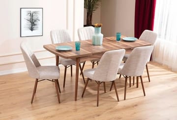 Uttrekkbart spisebord- og stolsett (7 deler) Homitis Lidyana (130 x 76 x 80 cm) Krem - Møbler - Bord - Spisegrupper