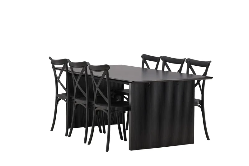 Vail Matgruppe 200 cm Rektangulær med 6 Crosett stoler - Sort - Møbler - Bord - Spisegrupper