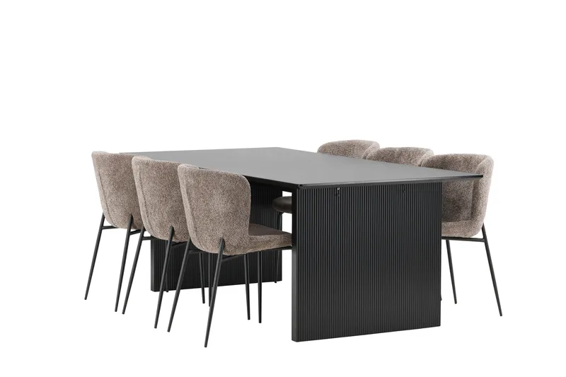 Vail Matgruppe 200 cm Rektangulær med 6 Modesto stoler - Sort - Møbler - Bord - Spisegrupper