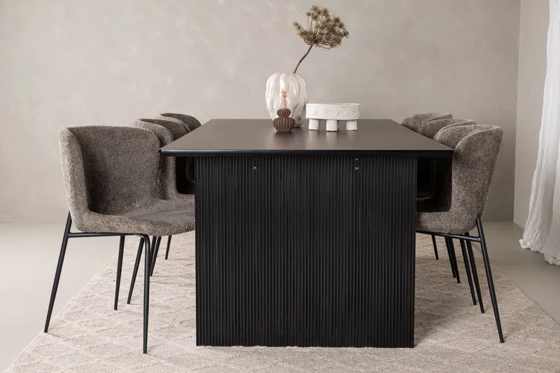 Vail Matgruppe 200 cm Rektangulær med 6 Modesto stoler - Sort - Møbler - Bord - Spisegrupper