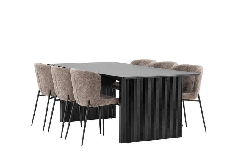 Vail Matgruppe 200 cm Rektangulær med 6 Modesto stoler - Sort - Møbler - Bord - Spisegrupper