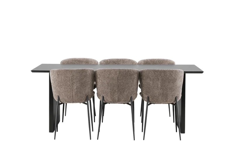 Vail Matgruppe 200 cm Rektangulær med 6 Modesto stoler - Sort - Møbler - Bord - Spisegrupper