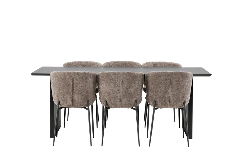 Vail Matgruppe 200 cm Rektangulær med 6 Modesto stoler - Sort - Møbler - Bord - Spisegrupper