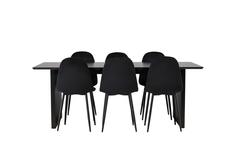 Vail Matgruppe 200 cm Rektangulær med 6 Polar stoler - Sort - Møbler - Bord - Spisegrupper