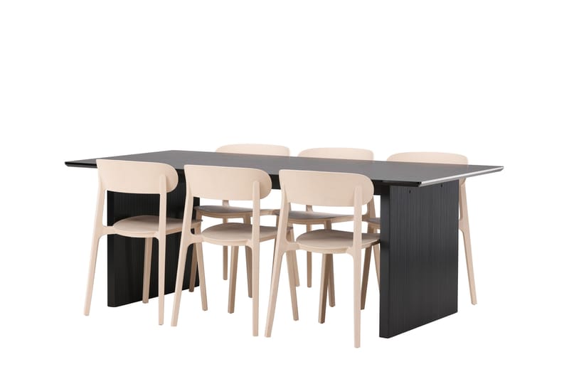 Vail Spisegruppe 200 cm Rektangulær med 6 Åstol Stoler - Sort - Møbler - Bord - Spisegrupper