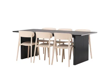Vail Spisegruppe 200 cm Rektangulær med 6 Åstol Stoler - Sort - Møbler - Bord - Spisegrupper