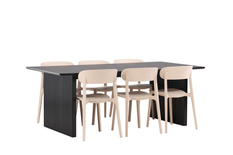 Vail Spisegruppe 200 cm Rektangulær med 6 Åstol Stoler - Sort - Møbler - Bord - Spisegrupper