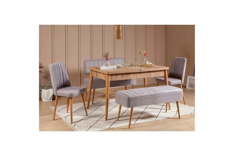 Valsot Spisegruppe 129 cm Rektangulær - Natur/Grå - Møbler - Bord - Spisegrupper