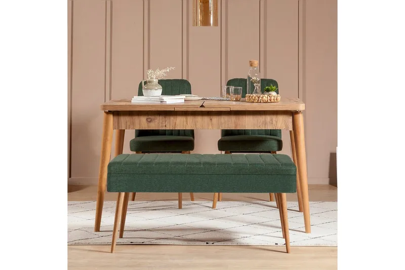 Valsot Spisegruppe 129 cm Rektangulær - Natur/Grønn - Møbler - Bord - Spisegrupper