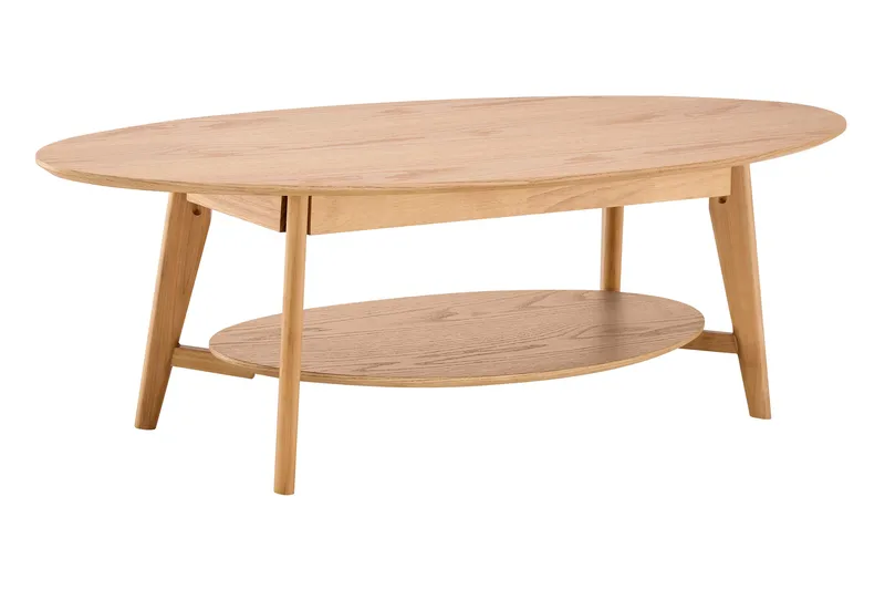 Velo Ovalt Sofabord med Hylle 160x60 cm med Tre- og Eikeutseende, Eik