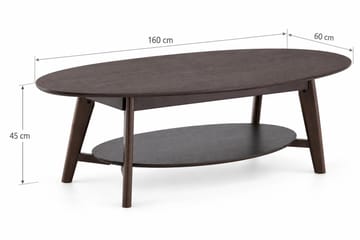 Velo Ovalt Sofabord med Hylle 160x60 cm med Tre- og Røkt Eik-utseende - Røkt eik - Møbler - Bord - Sofabord