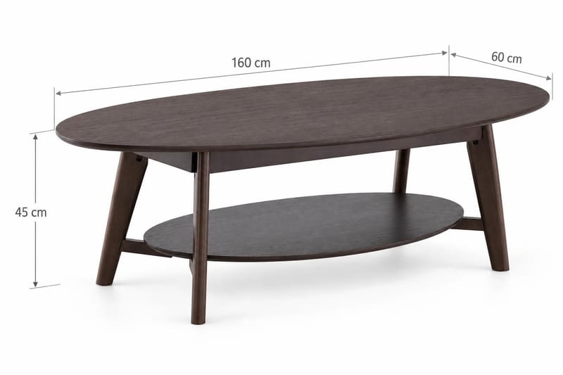 Velo Ovalt Sofabord med Hylle 160x60 cm med Tre- og Røkt Eik-utseende - Røkt eik - Møbler - Bord - Sofabord