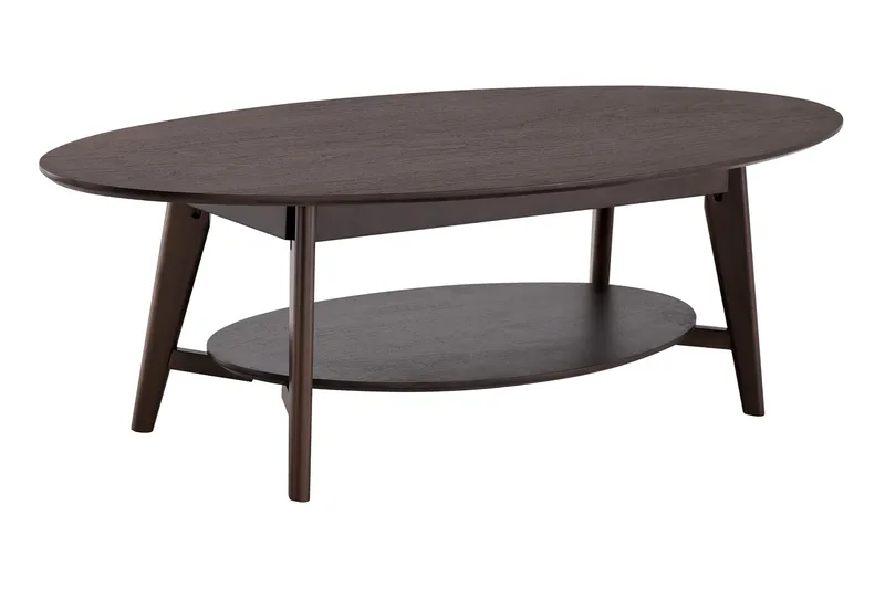 Velo Ovalt Sofabord med Hylle 160x60 cm med Tre- og Røkt Eik-utseende, Røkt eik