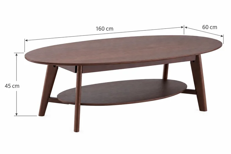 Velo sofabord ovalt 160 cm massivt tre - Valnøtt - Møbler - Bord - Sofabord