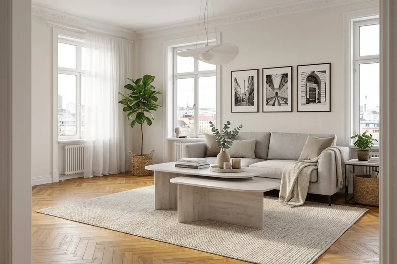 Vento Ovalt Sofabord 120x70 cm med Tre- og Hvitlasert Eik-utseende - Hvit - Møbler - Bord - Sofabord
