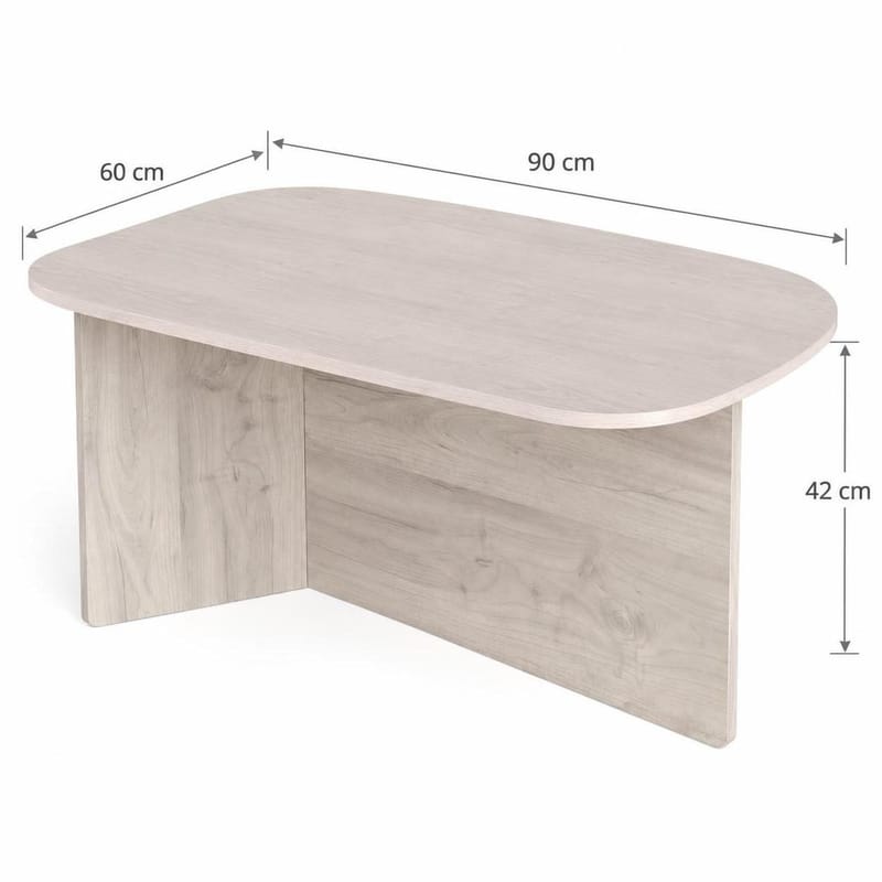 Vento Ovalt Sofabord 90x60 cm med Tre- og Hvitlasert Eik-utseende - Hvit - Møbler - Bord - Sofabord