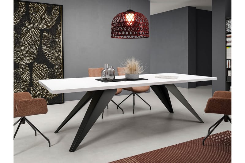 Vento Uttrekkbart Rektangulært Spisebord 140 cm med Eik- og Metalllook - Svart|Beige - Møbler - Bord - Spisebord & kjøkkenbord